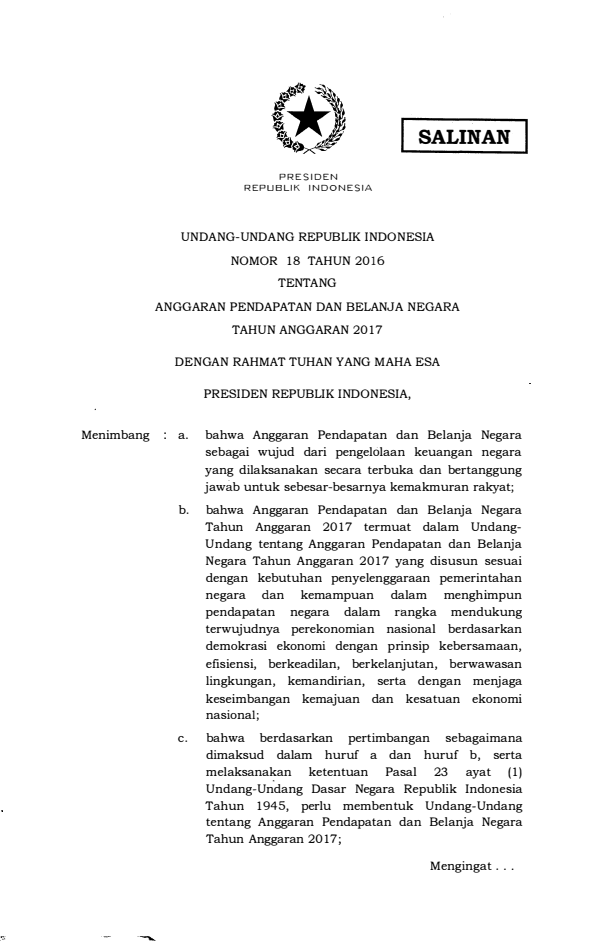 Undang-Undang Nomor 18 Tahun 2016