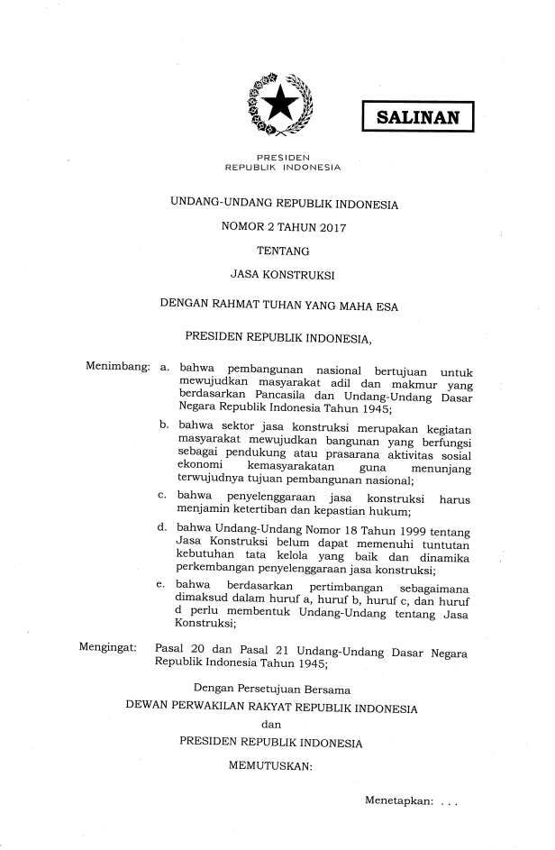 Undang-Undang Nomor 2 Tahun 2017
