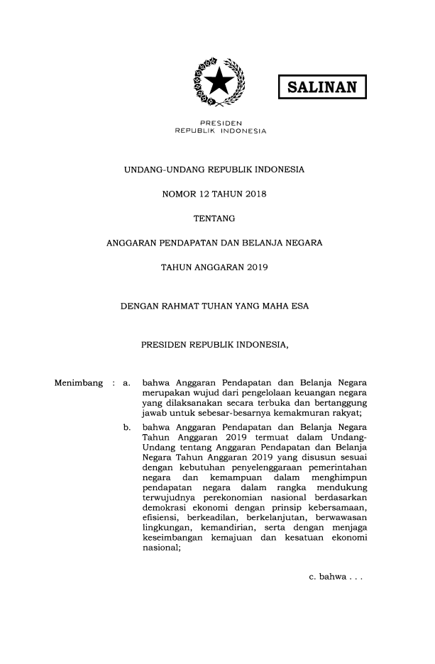 Undang-Undang Nomor 12 Tahun 2018