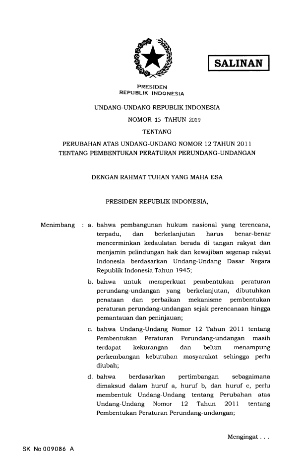 Undang-Undang Nomor 15 Tahun 2019