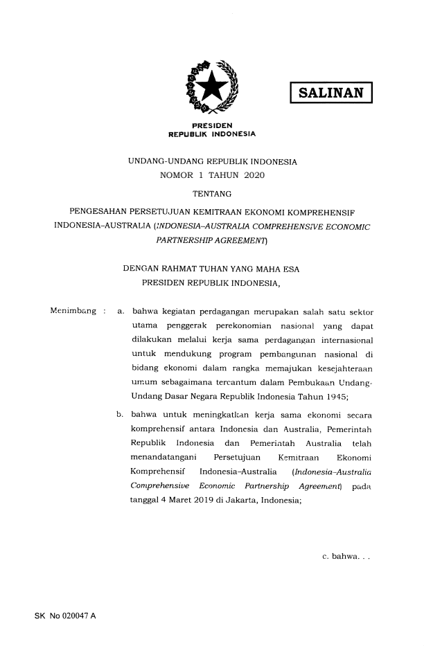 Undang-Undang Nomor 1 Tahun 2020