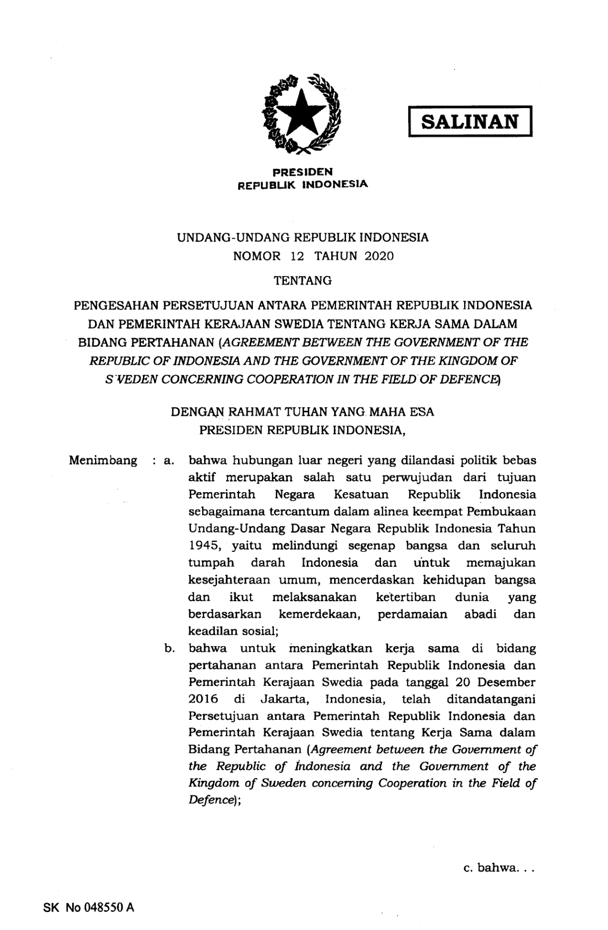 Undang-Undang Nomor 12 Tahun 2020