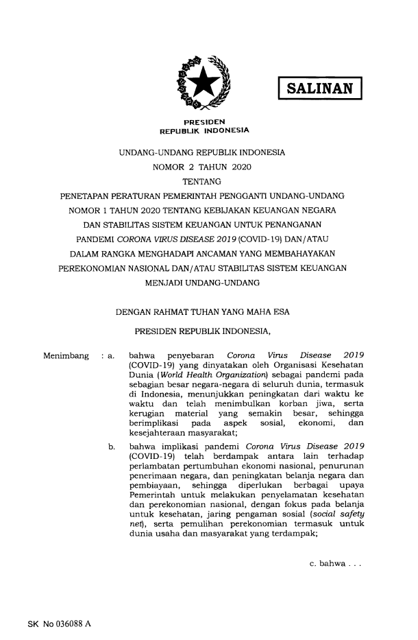 Undang-Undang Nomor 2 Tahun 2020