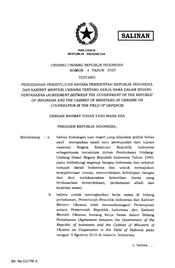 Undang-Undang Nomor 4 Tahun 2020