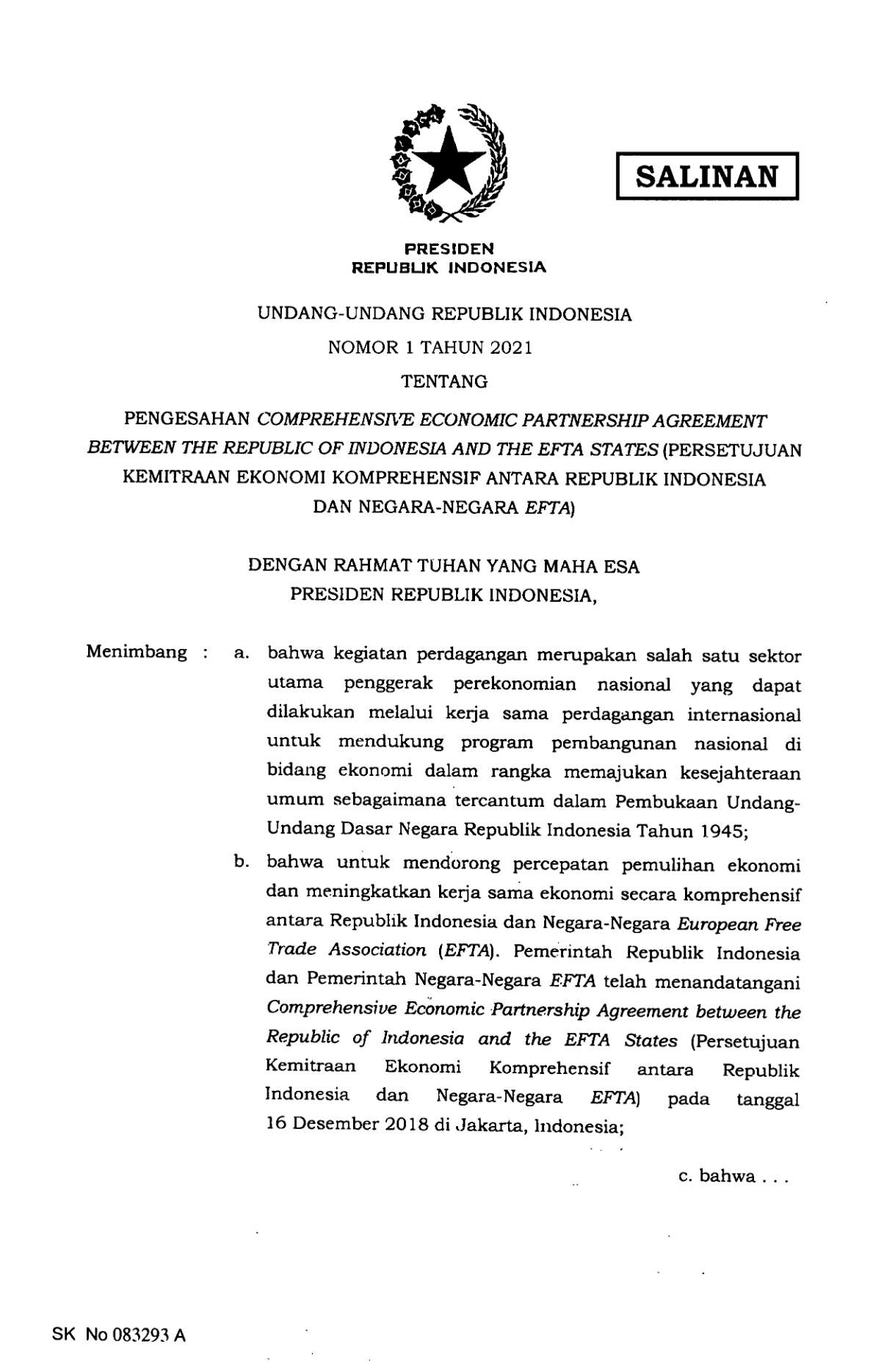 Undang-Undang Nomor 1 Tahun 2021