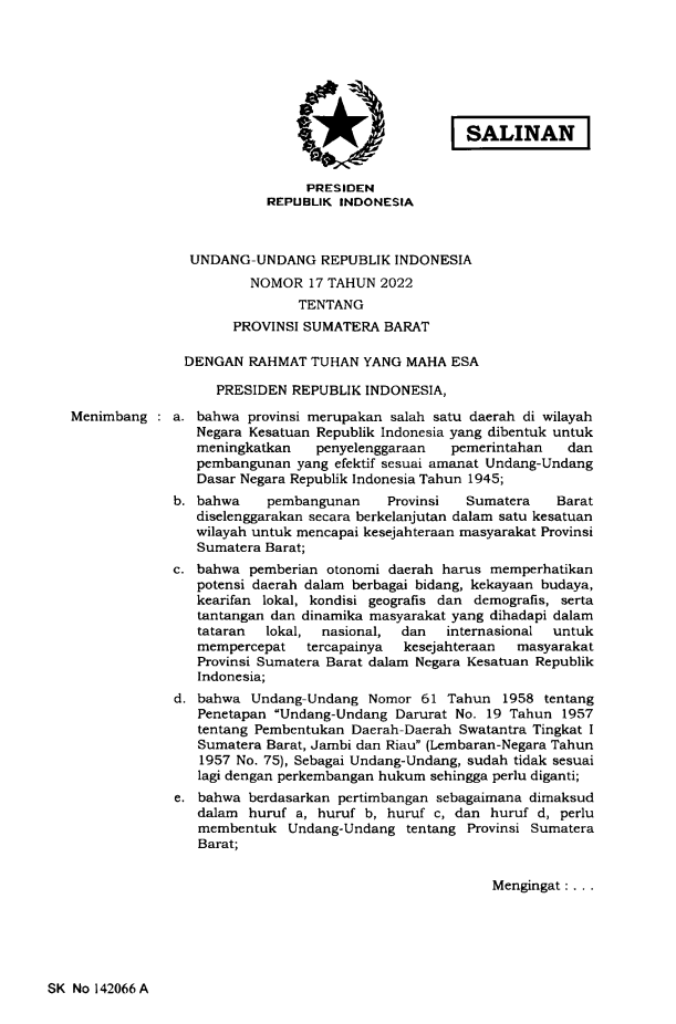 Undang-Undang Nomor 17 Tahun 2022