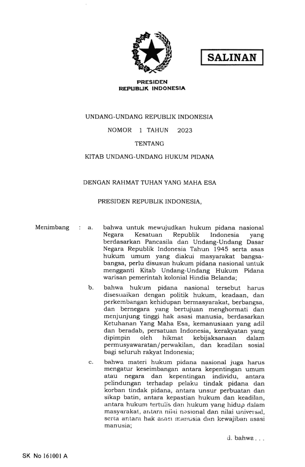 Undang-Undang Nomor 1 Tahun 2023