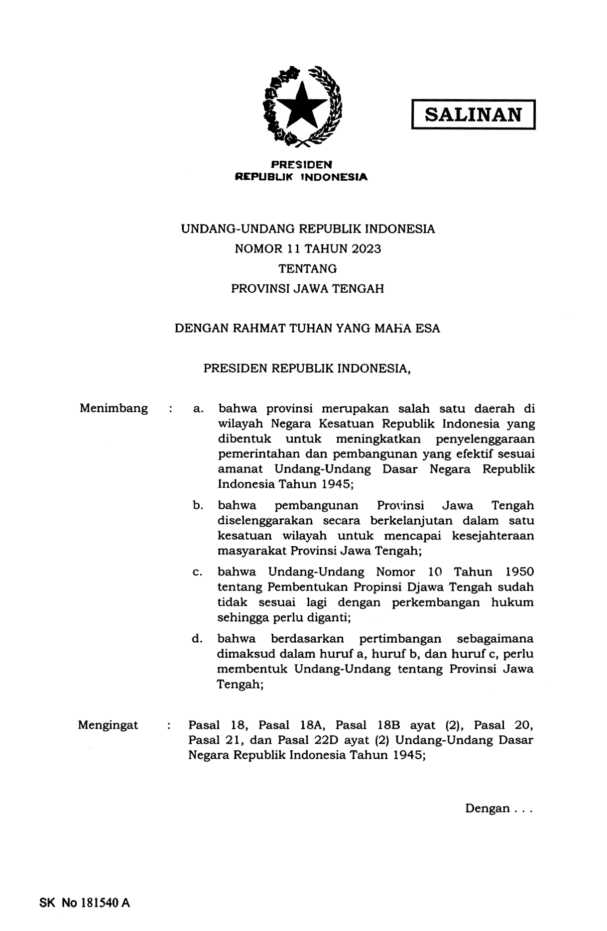 Undang-Undang Nomor 11 Tahun 2023