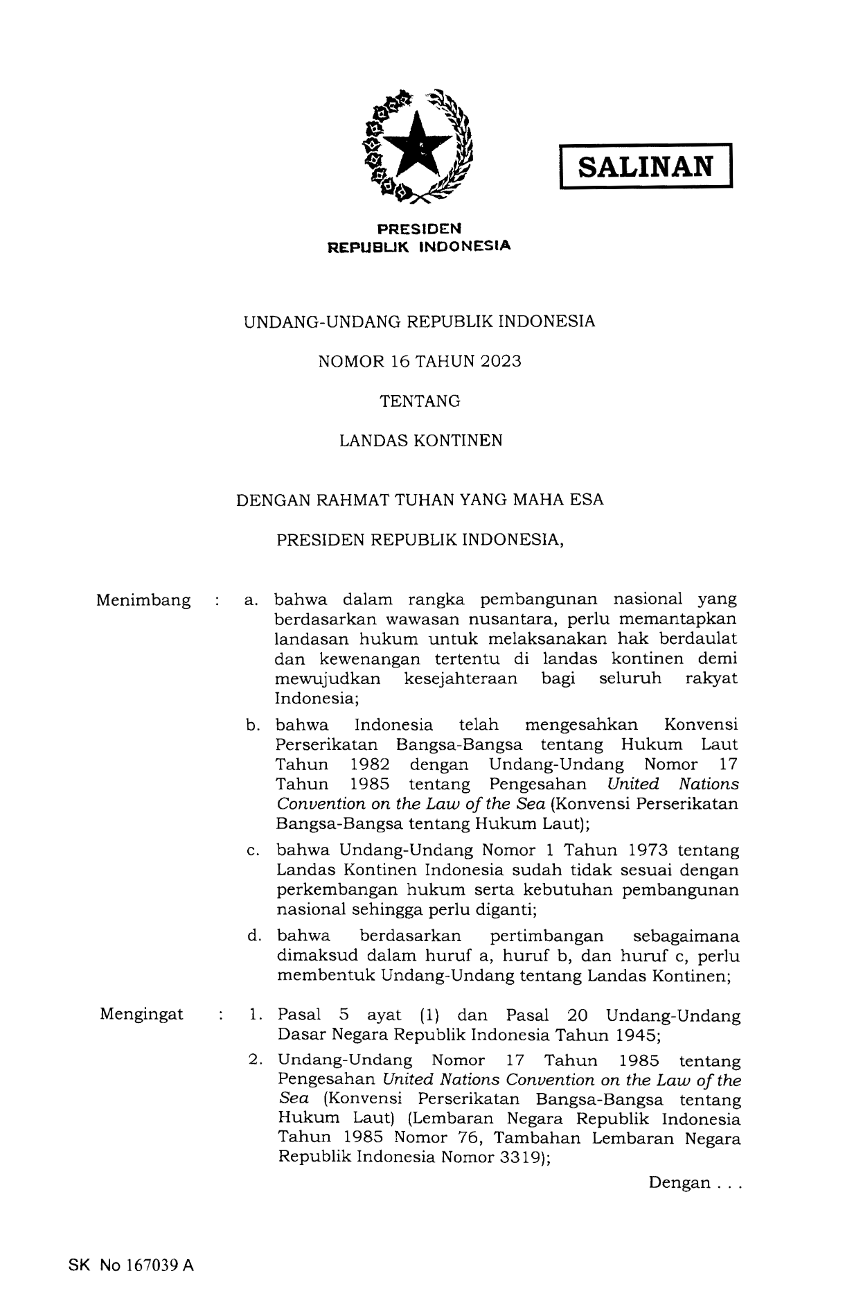 Undang-Undang Nomor 16 Tahun 2023