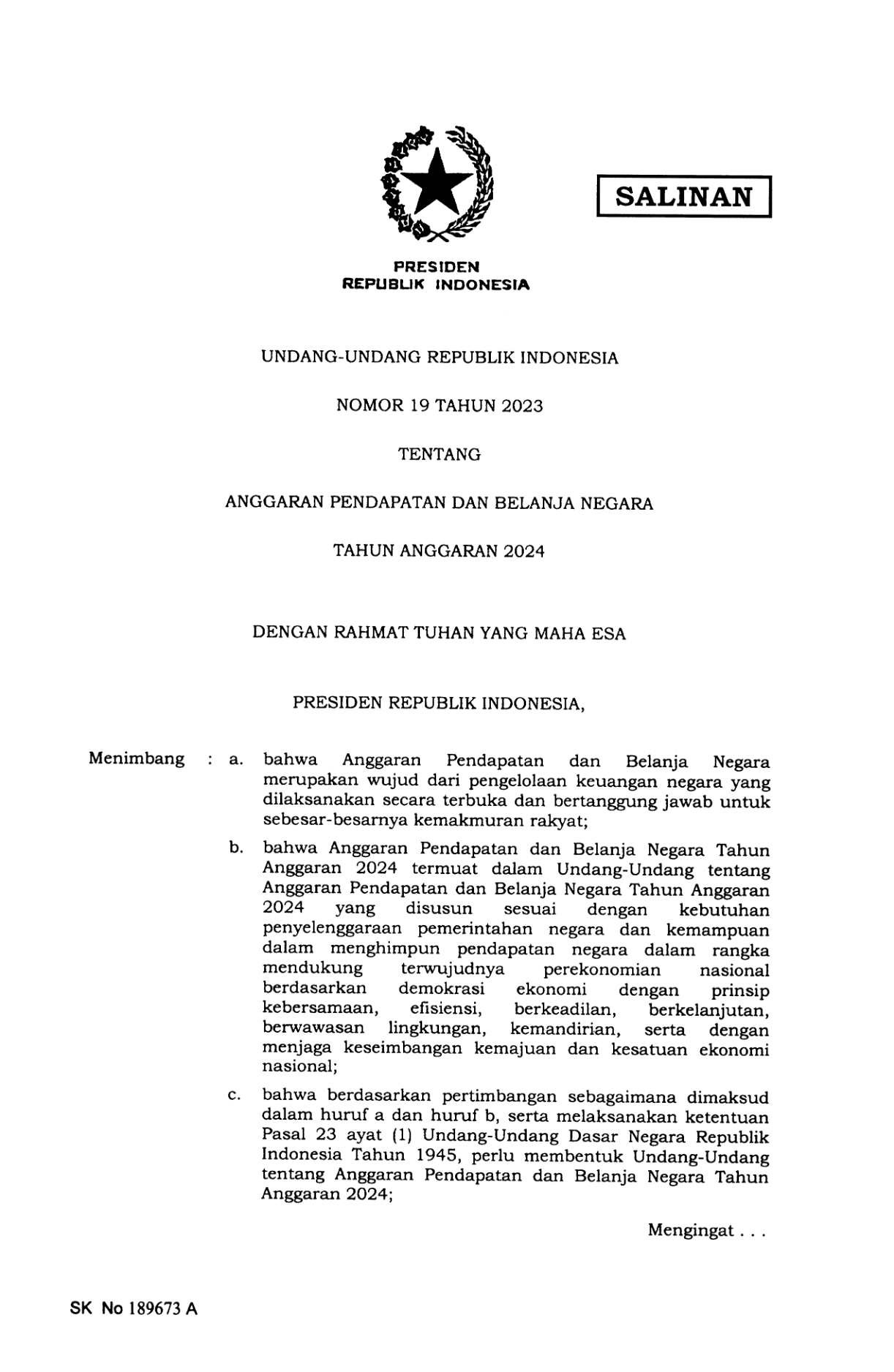 Undang-Undang Nomor 19 Tahun 2023