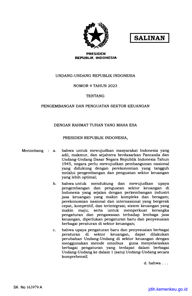 Undang-Undang Nomor 4 Tahun 2023