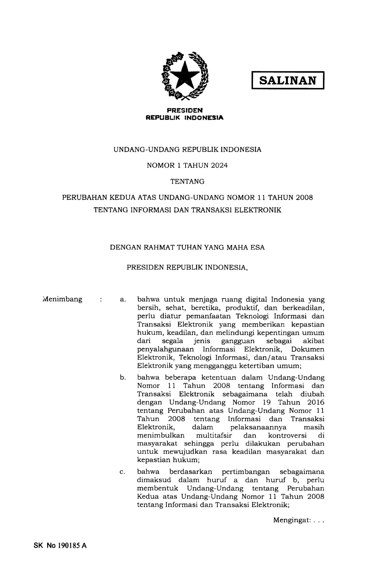 Undang-Undang Nomor 1 Tahun 2024