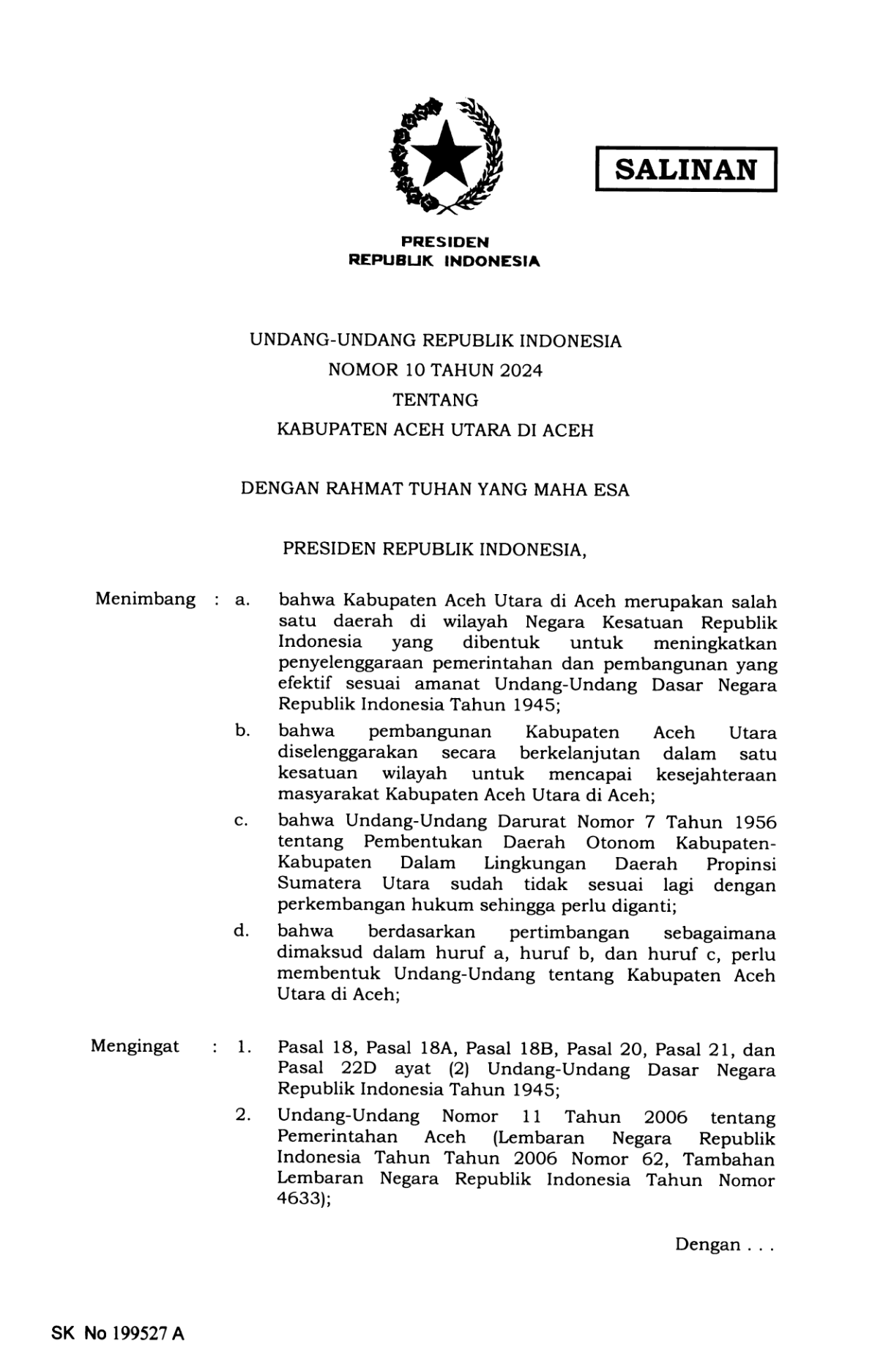 Undang-Undang Nomor 10 Tahun 2024