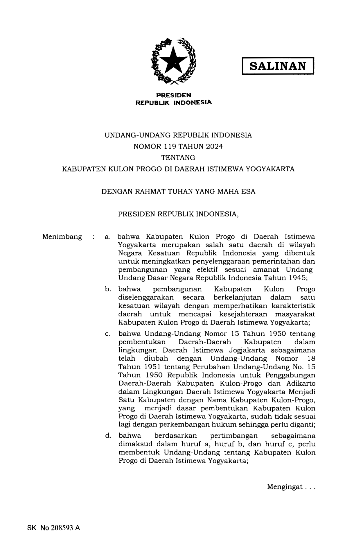 Undang-Undang Nomor 119 Tahun 2024