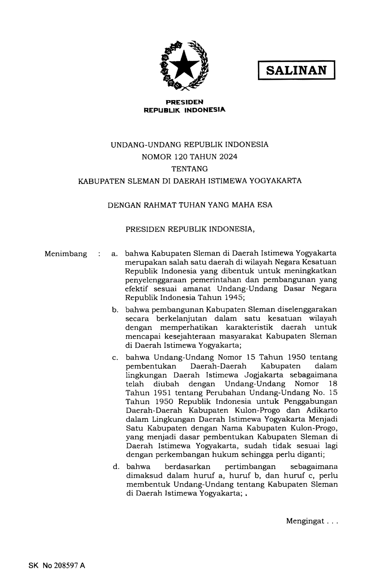 Undang-Undang Nomor 120 Tahun 2024