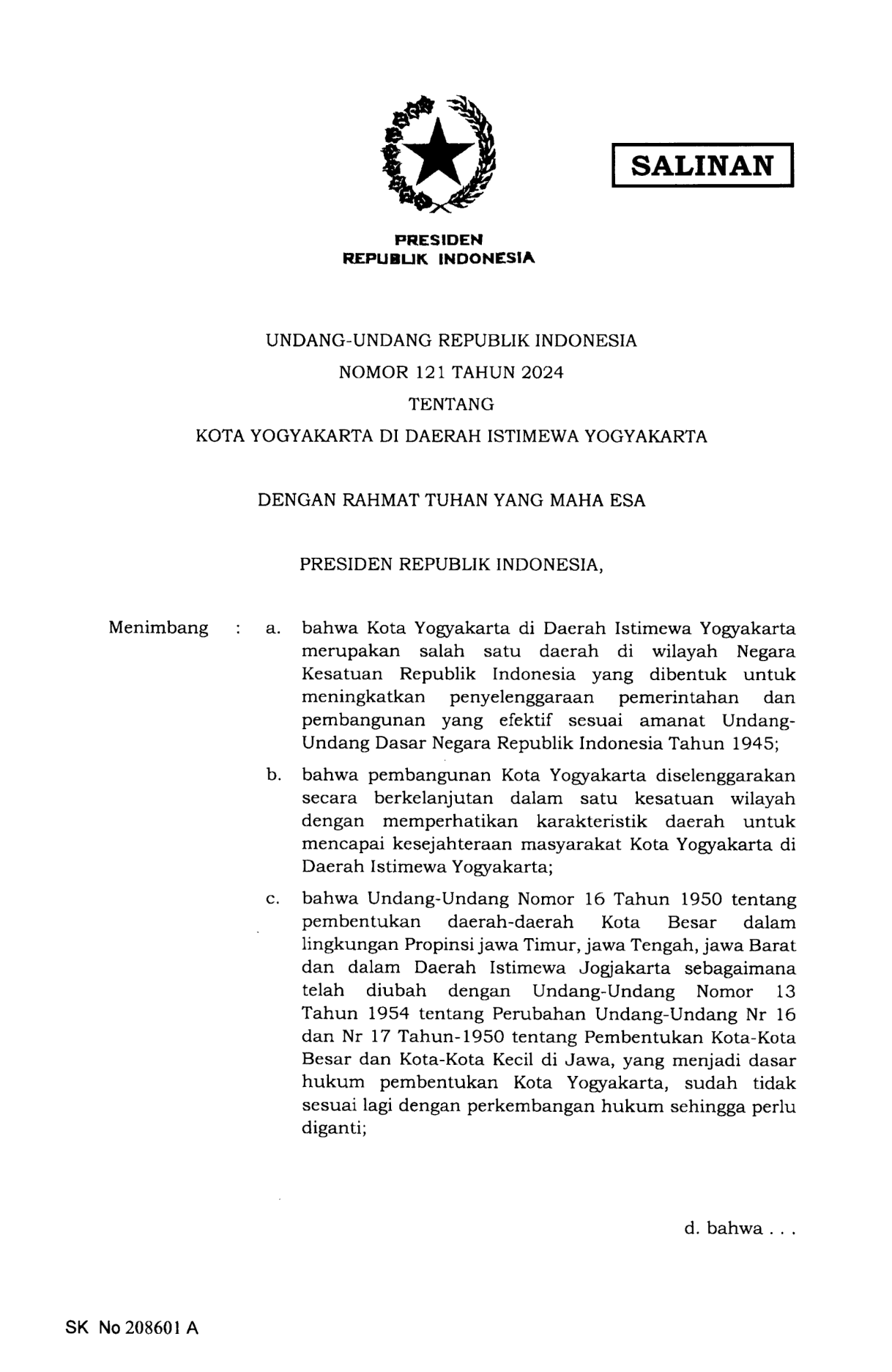 Undang-Undang Nomor 121 Tahun 2024