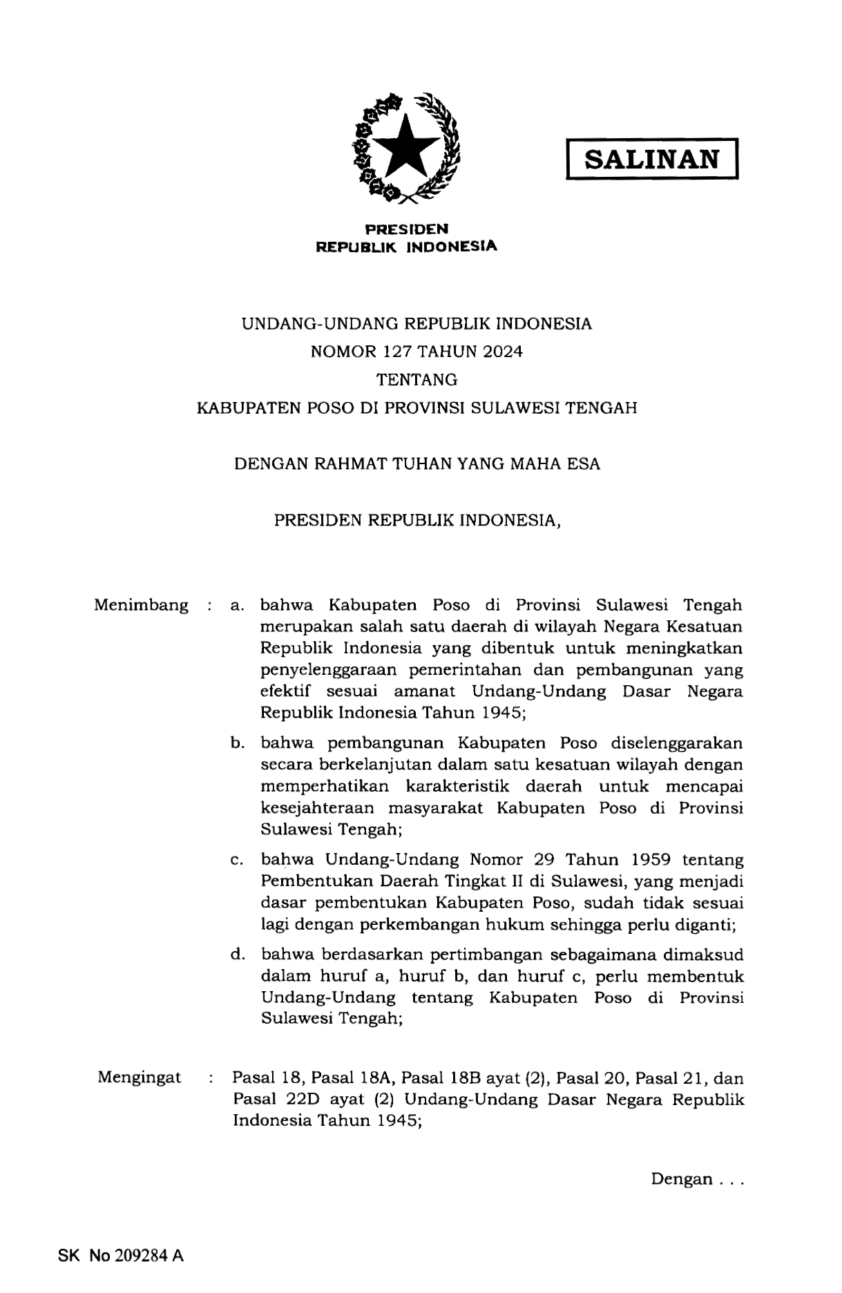 Undang-Undang Nomor 127 Tahun 2024