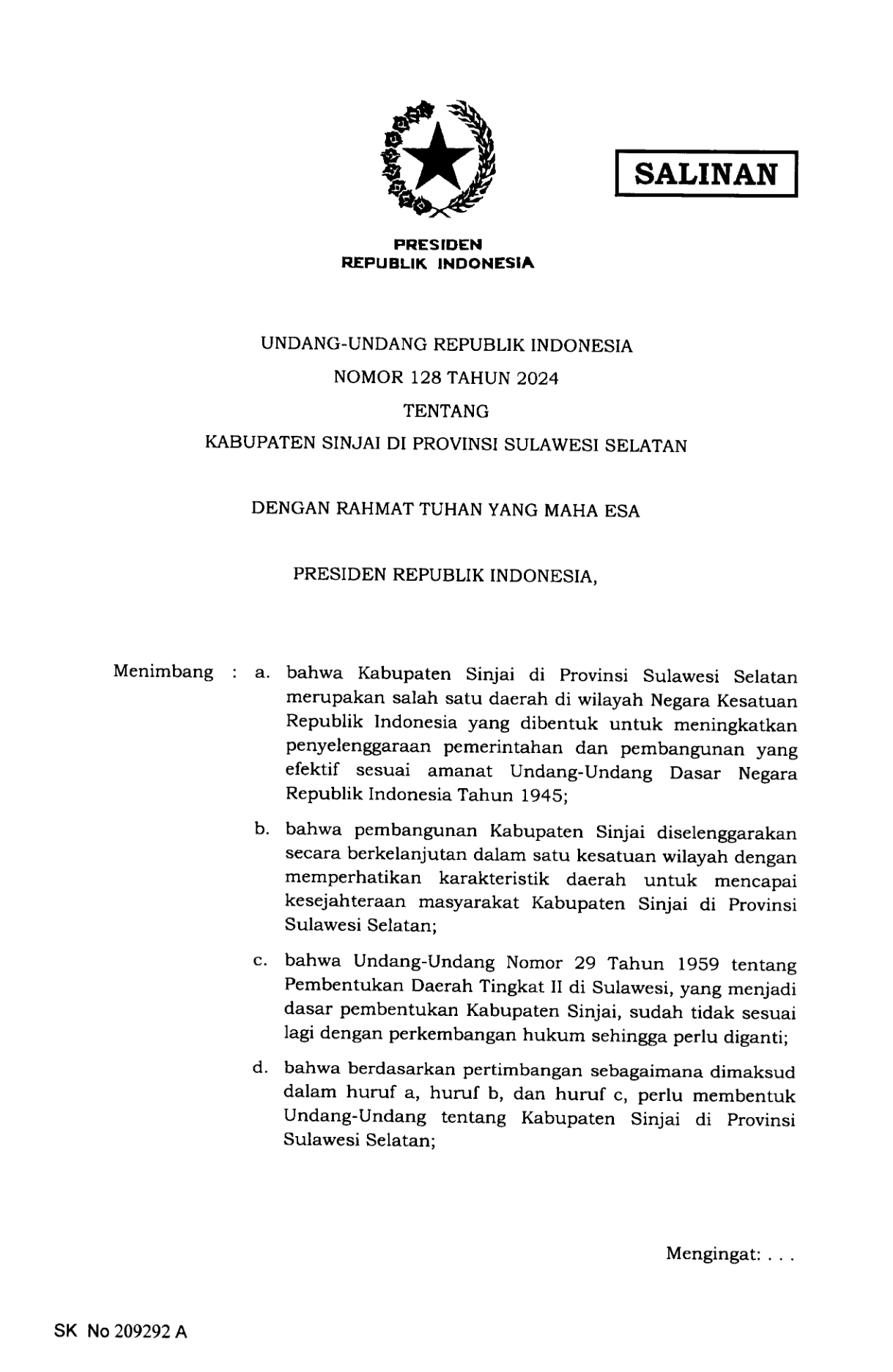 Undang-Undang Nomor 128 Tahun 2024