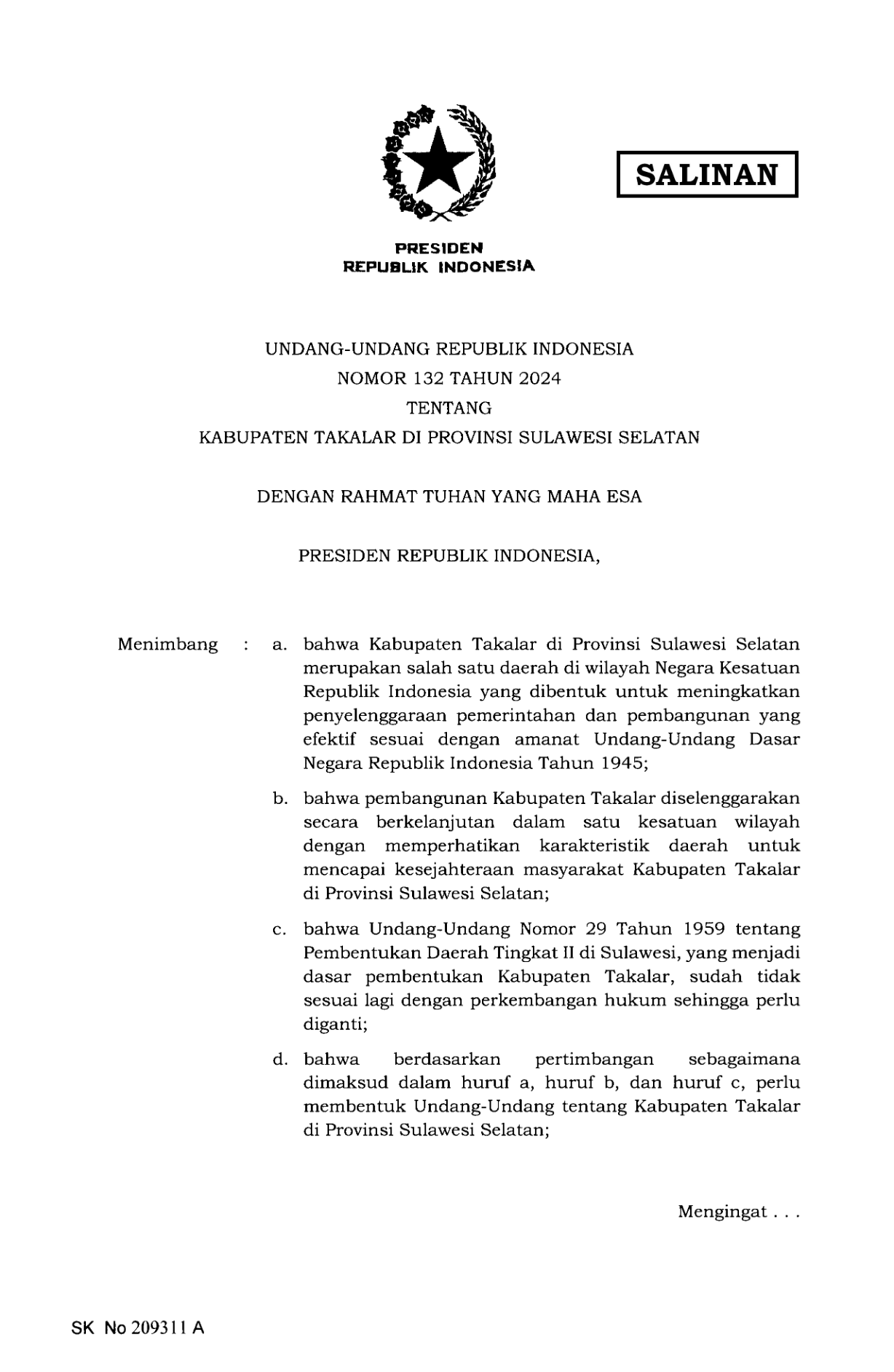 Undang-Undang Nomor 132 Tahun 2024