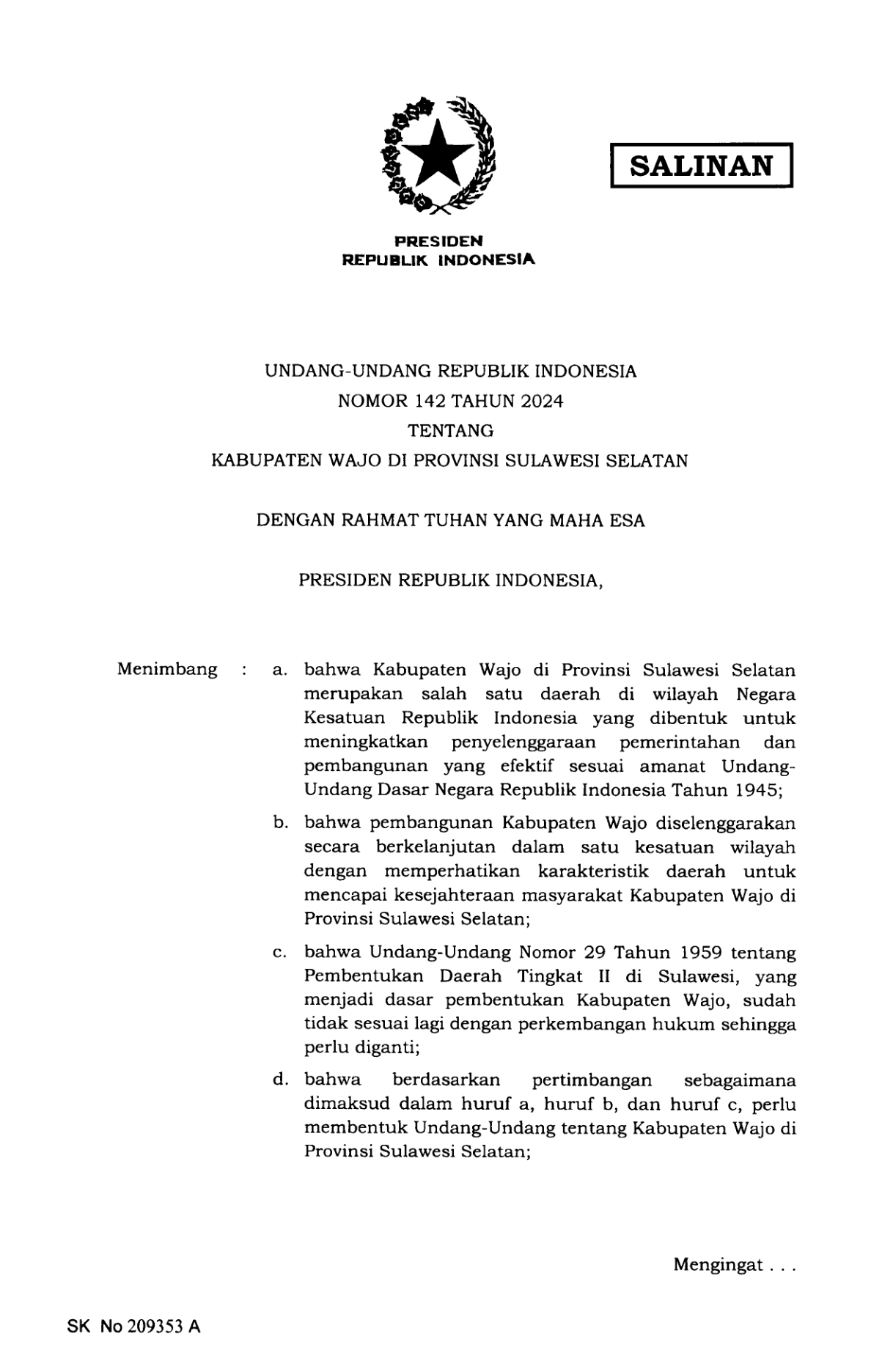 Undang-Undang Nomor 142 Tahun 2024