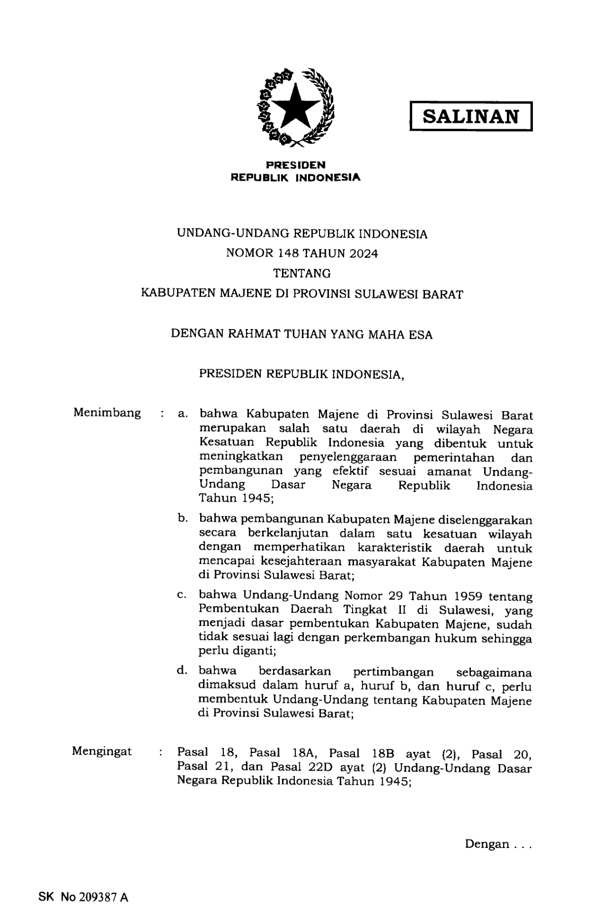 Undang-Undang Nomor 148 Tahun 2024