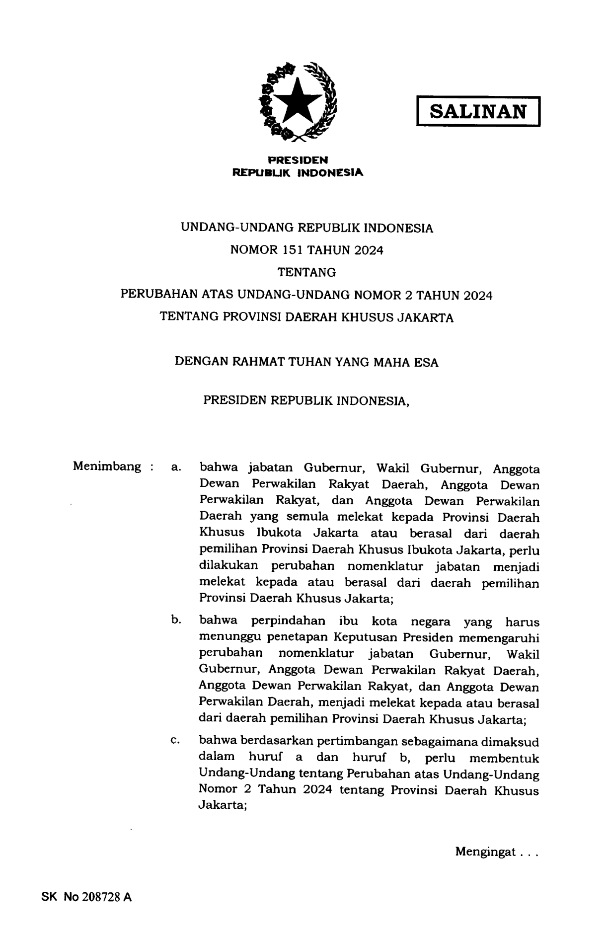 Undang-Undang Nomor 151 Tahun 2024