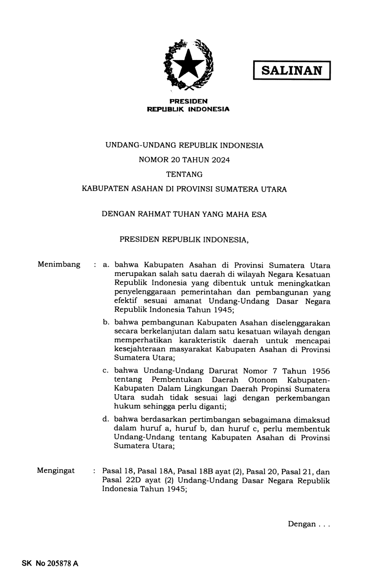 Undang-Undang Nomor 20 Tahun 2024