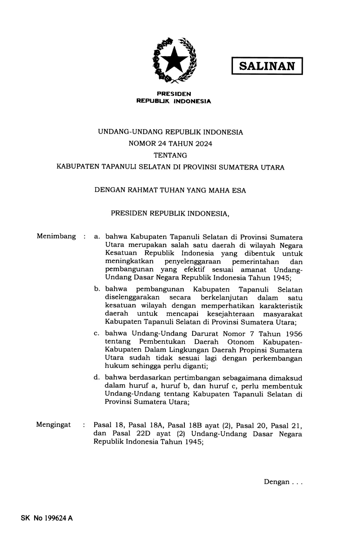 Undang-Undang Nomor 24 Tahun 2024