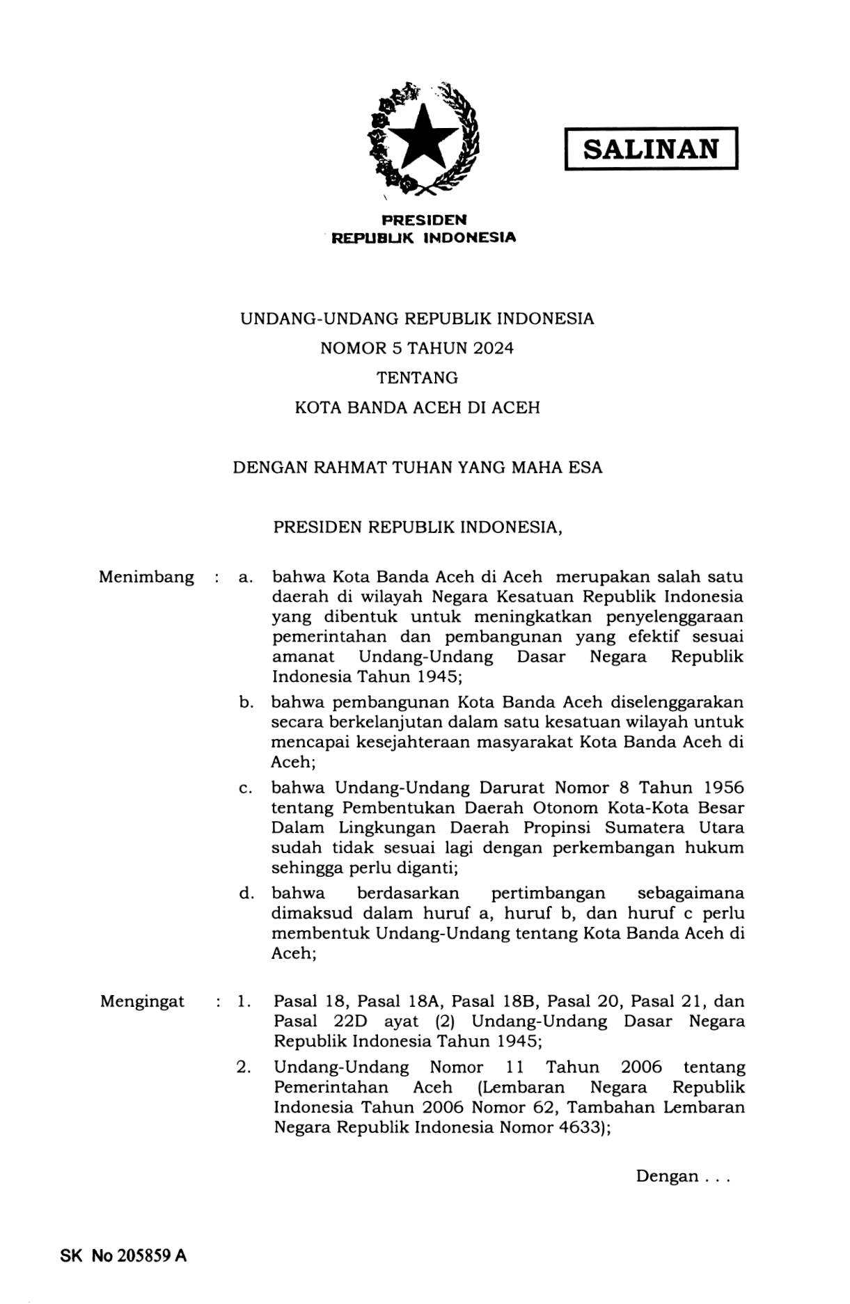 Undang-Undang Nomor 5 Tahun 2024