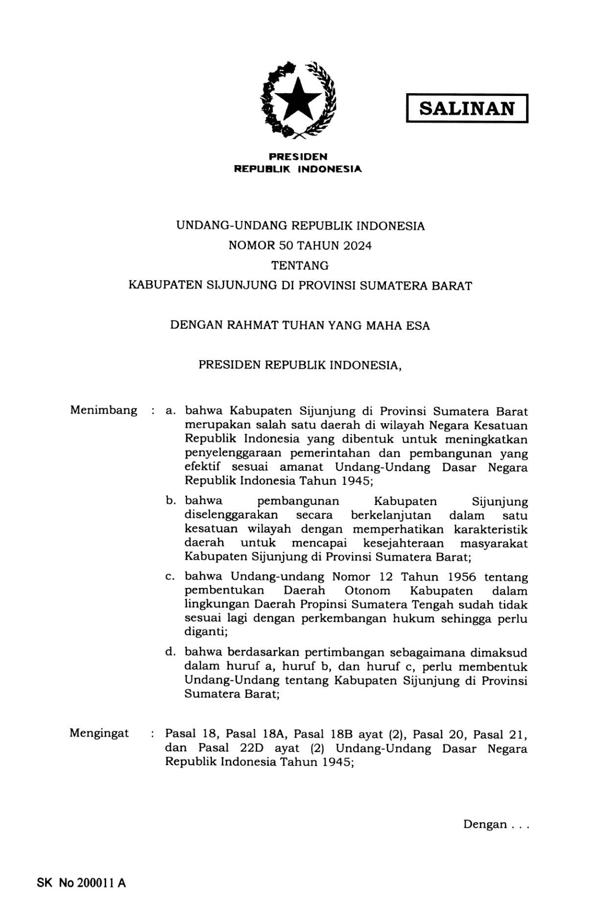 Undang-Undang Nomor 50 Tahun 2024