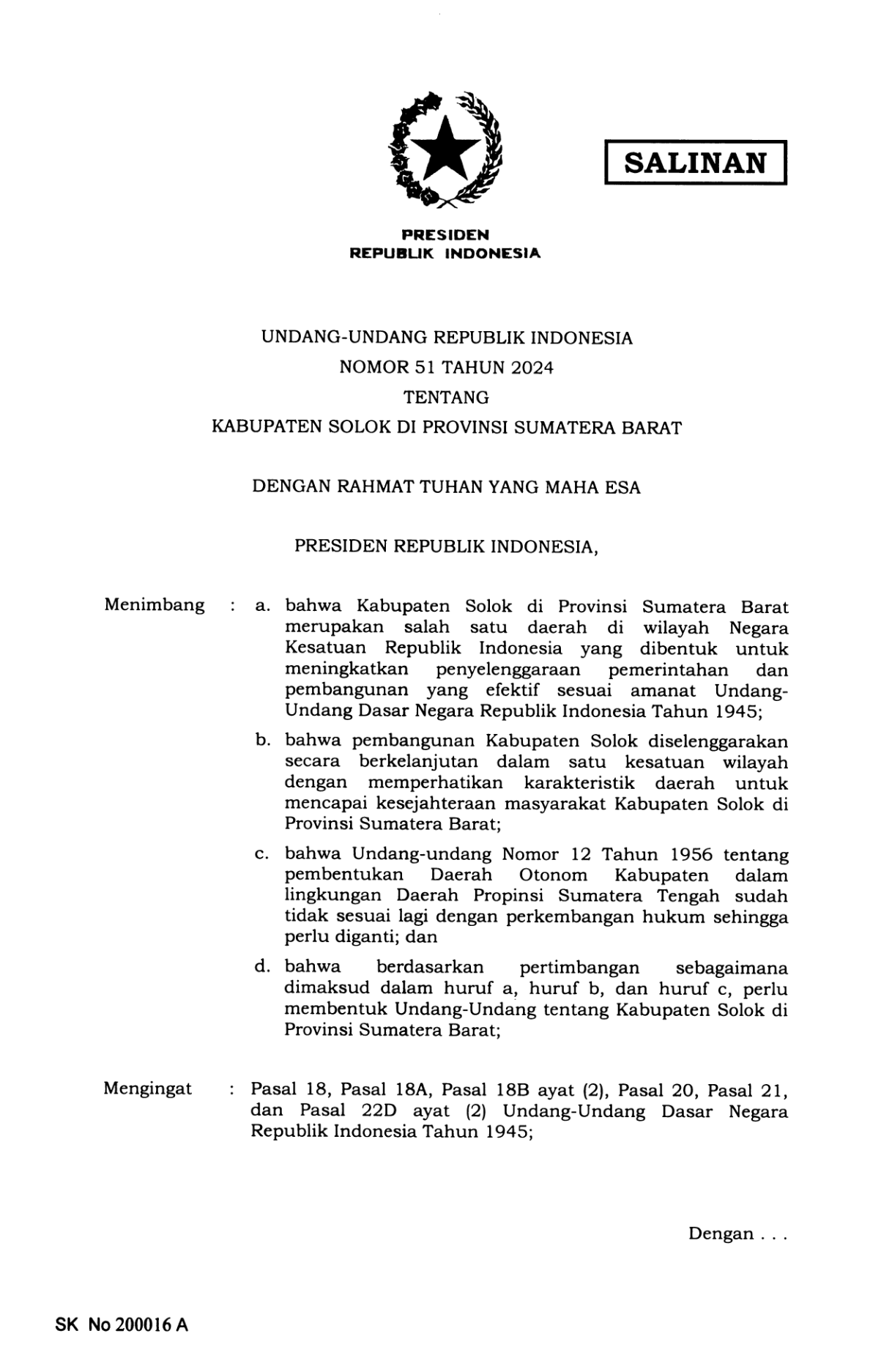 Undang-Undang Nomor 51 Tahun 2024