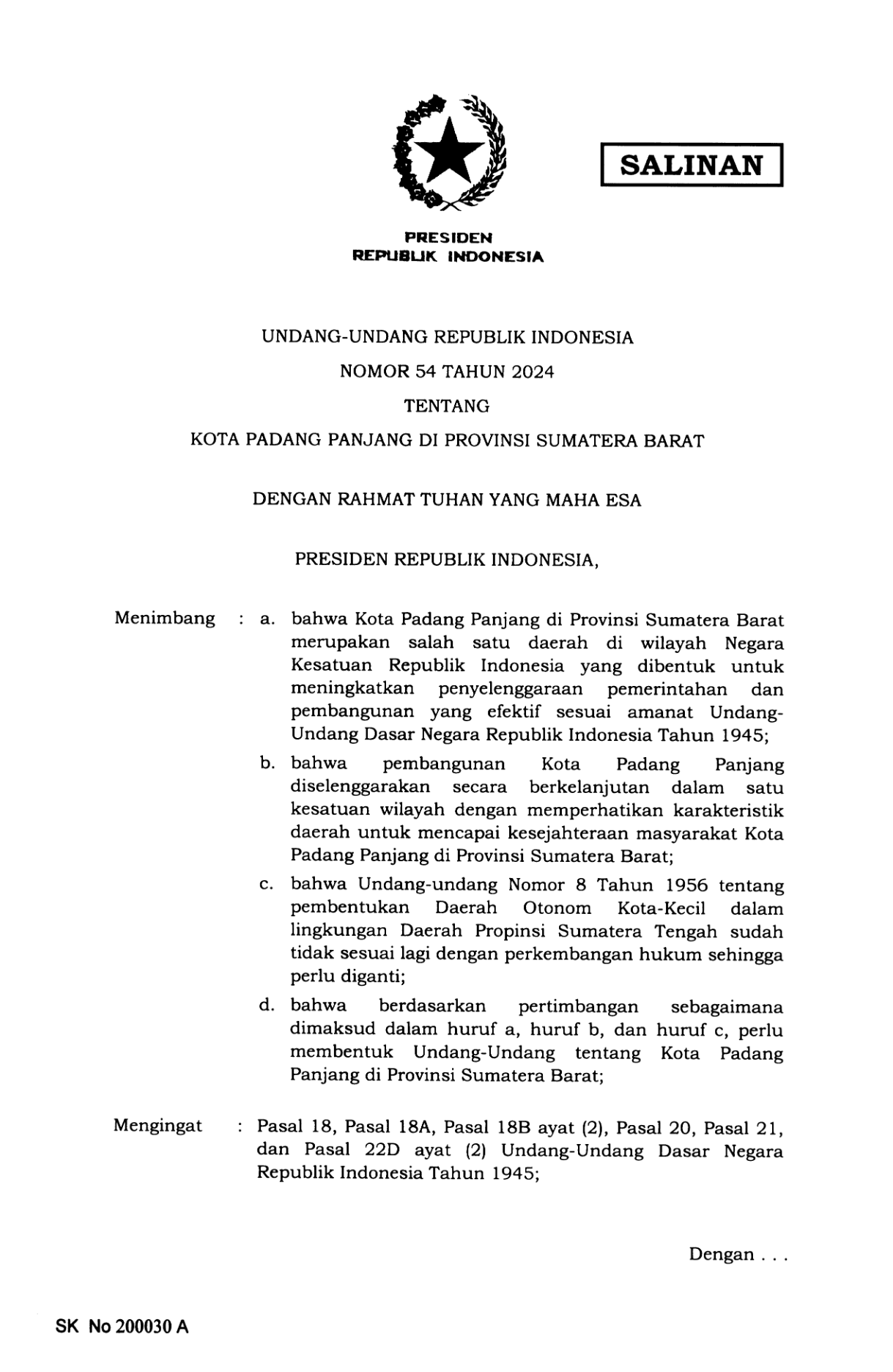 Undang-Undang Nomor 54 Tahun 2024