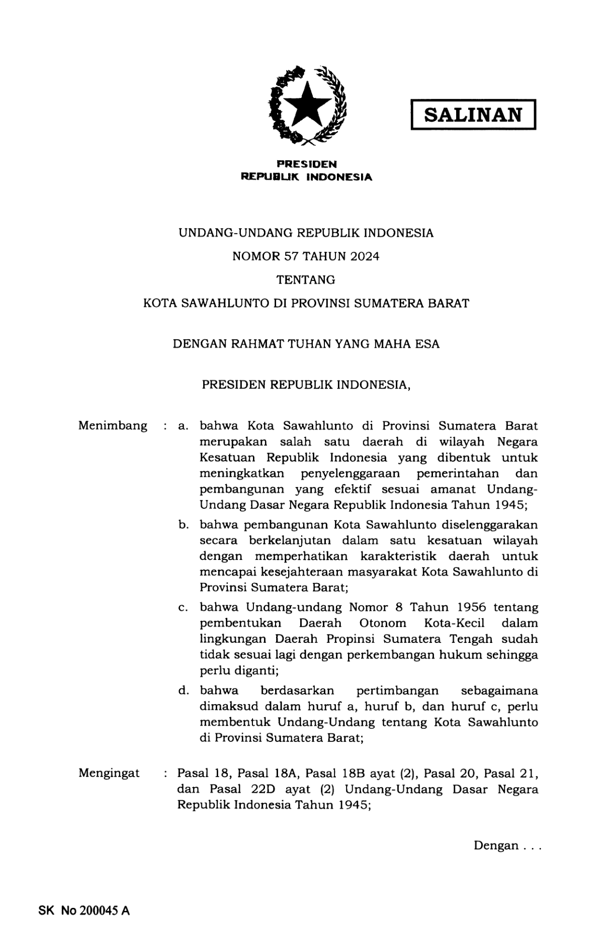 Undang-Undang Nomor 57 Tahun 2024