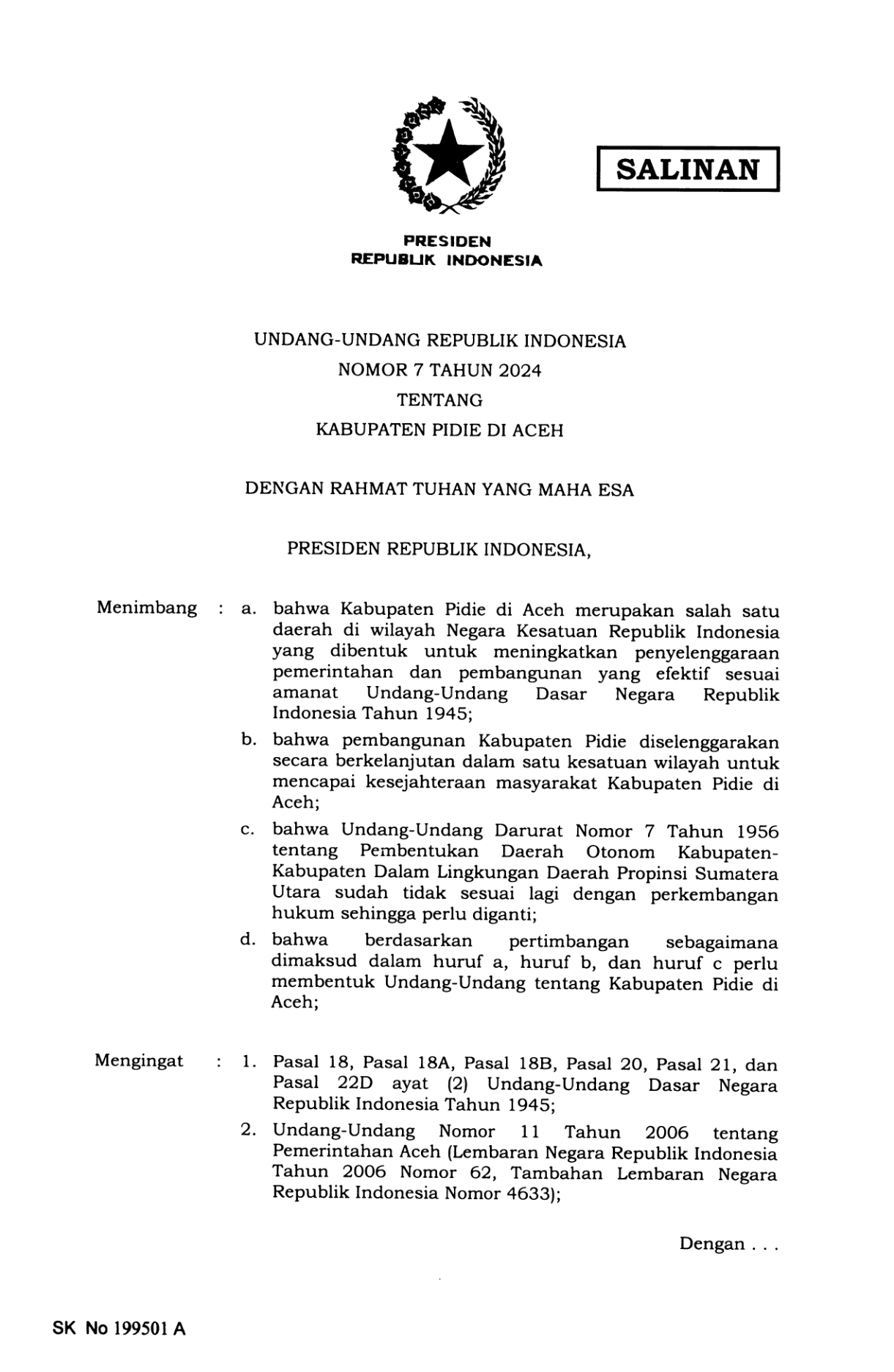 Undang-Undang Nomor 7 Tahun 2024