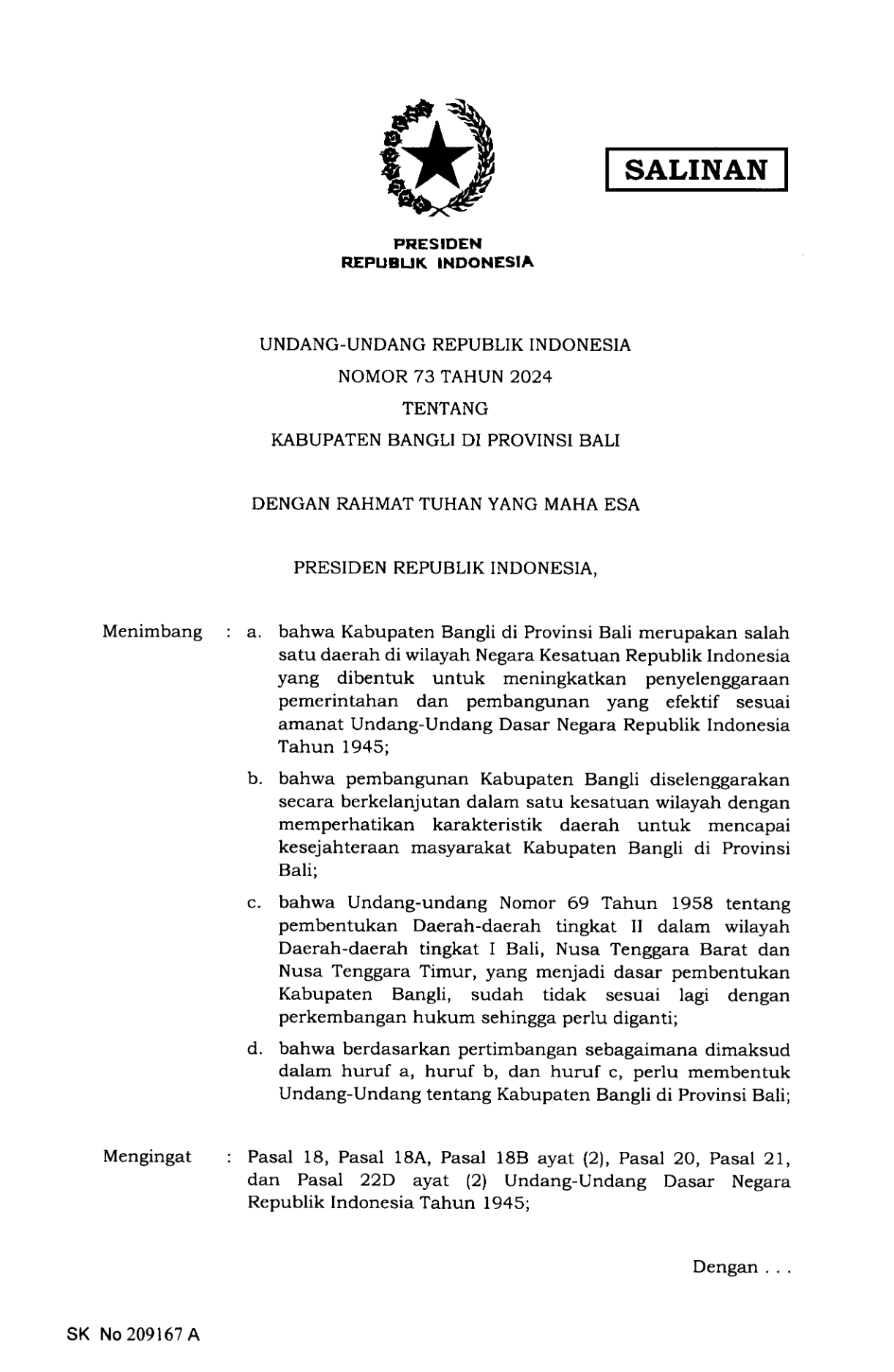 Undang-Undang Nomor 73 Tahun 2024