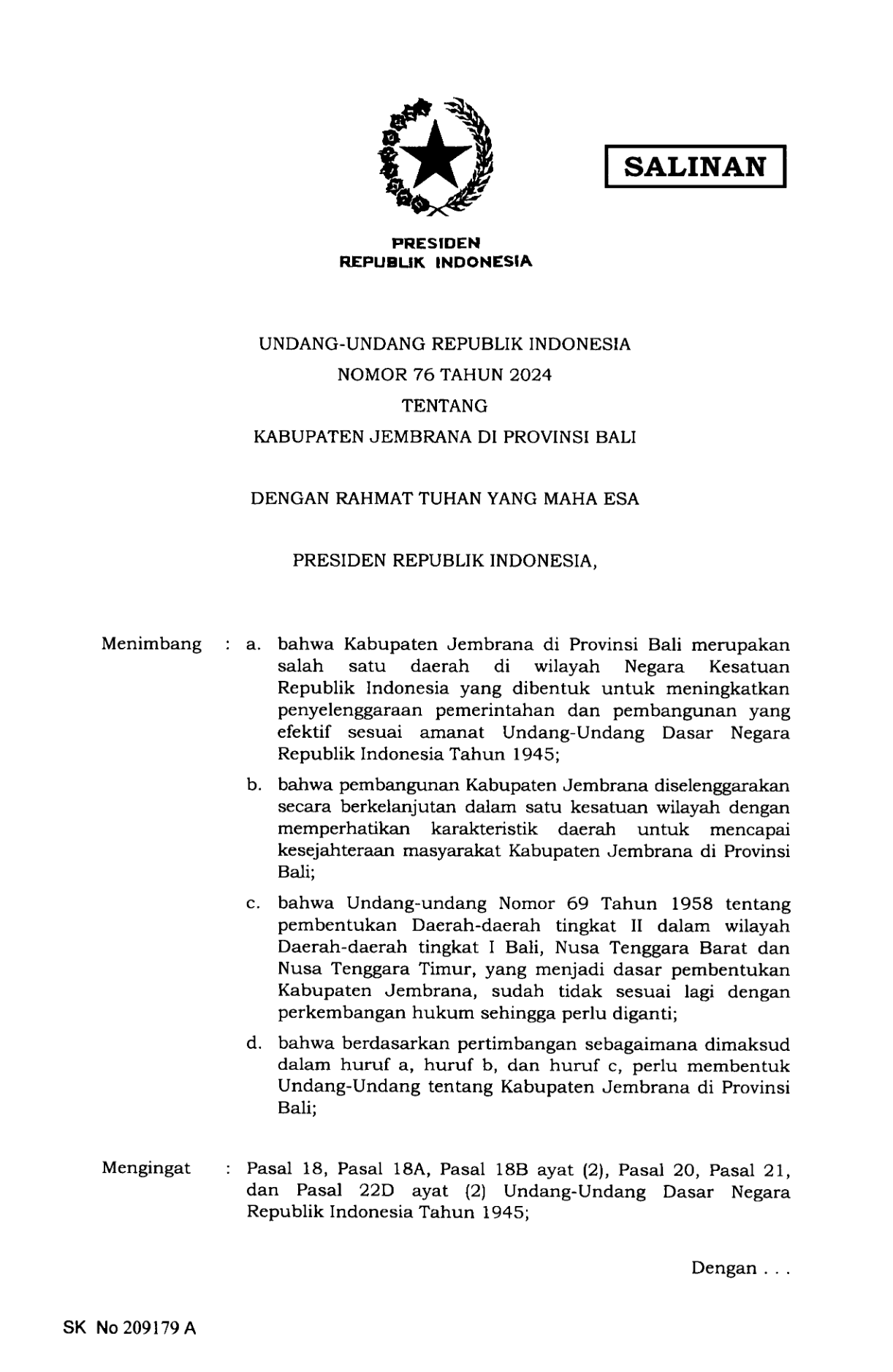 Undang-Undang Nomor 76 Tahun 2024