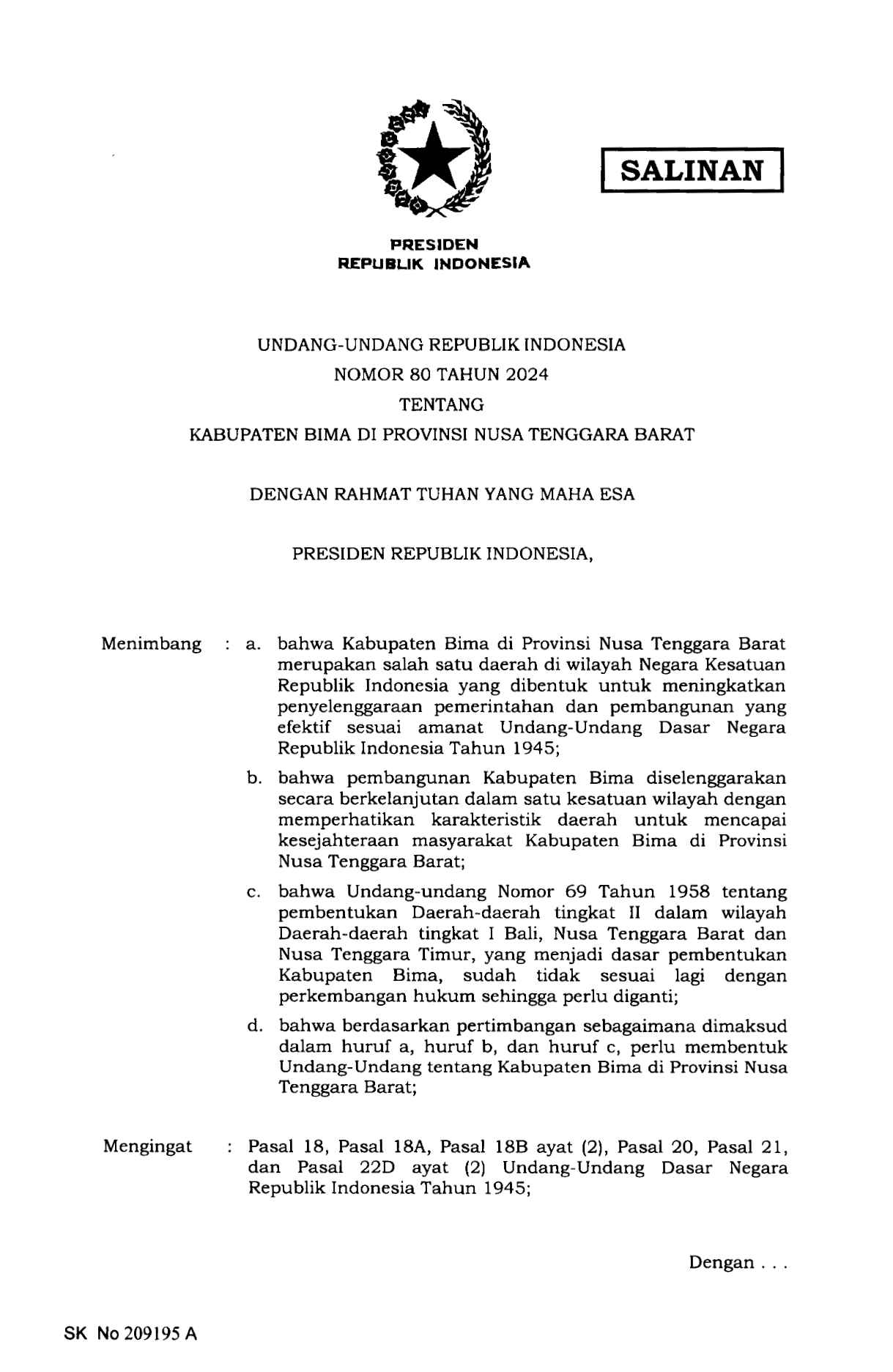 Undang-Undang Nomor 80 Tahun 2024