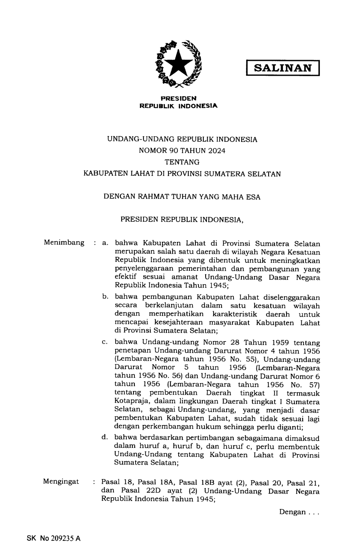 Undang-Undang Nomor 90 Tahun 2024