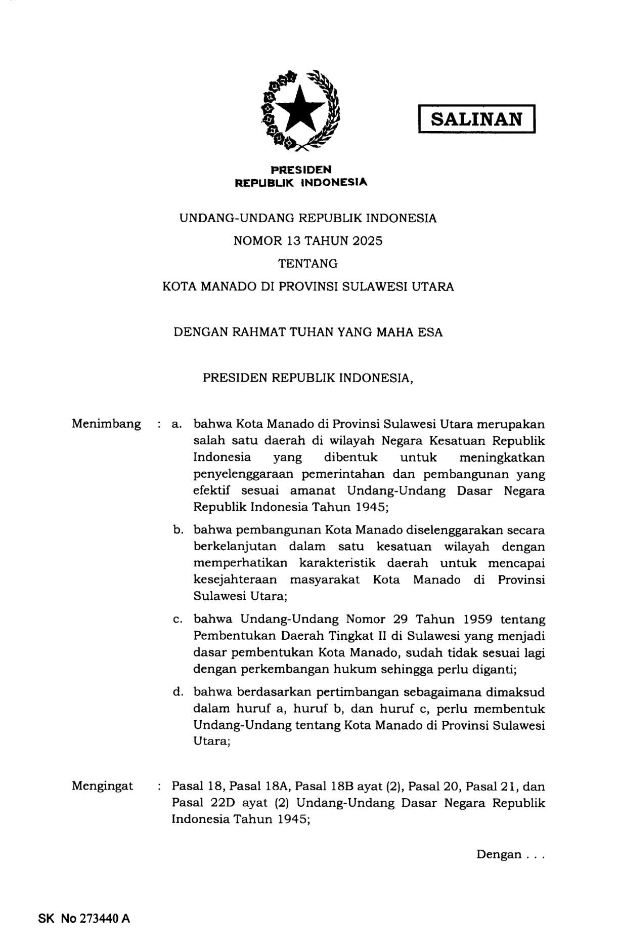 Undang-Undang Nomor 13 Tahun 2025