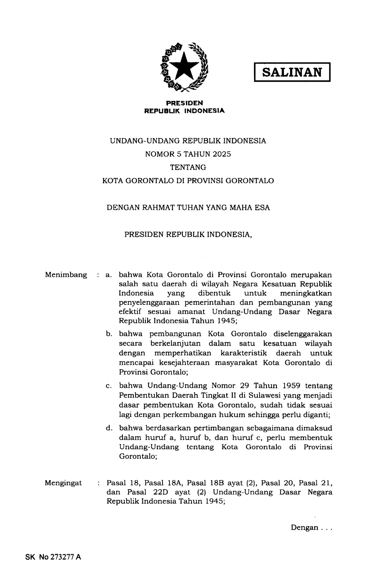 Undang-Undang Nomor 5 Tahun 2025